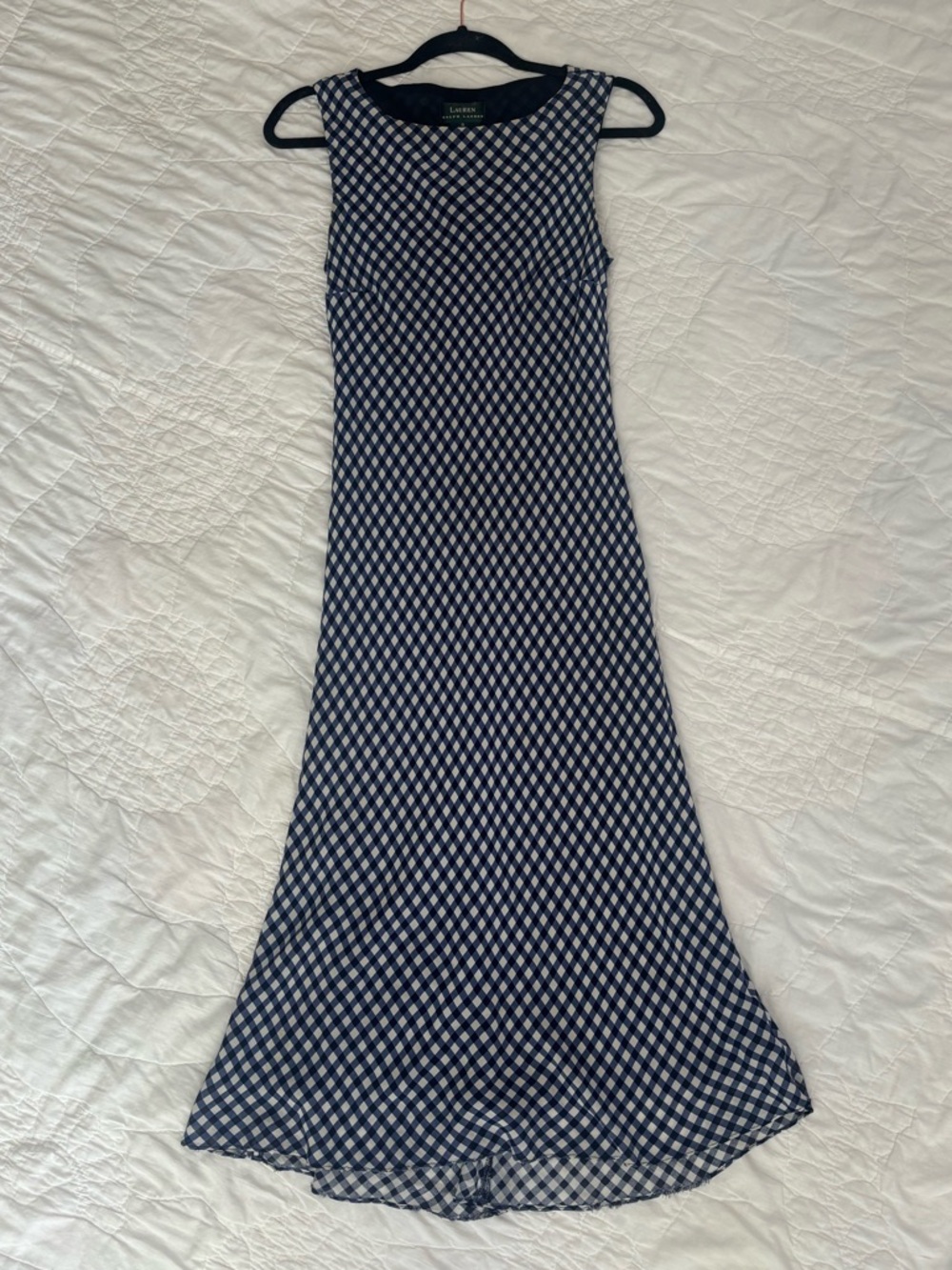 Ralph Lauren Navy and White Gingham Maxi Dress
